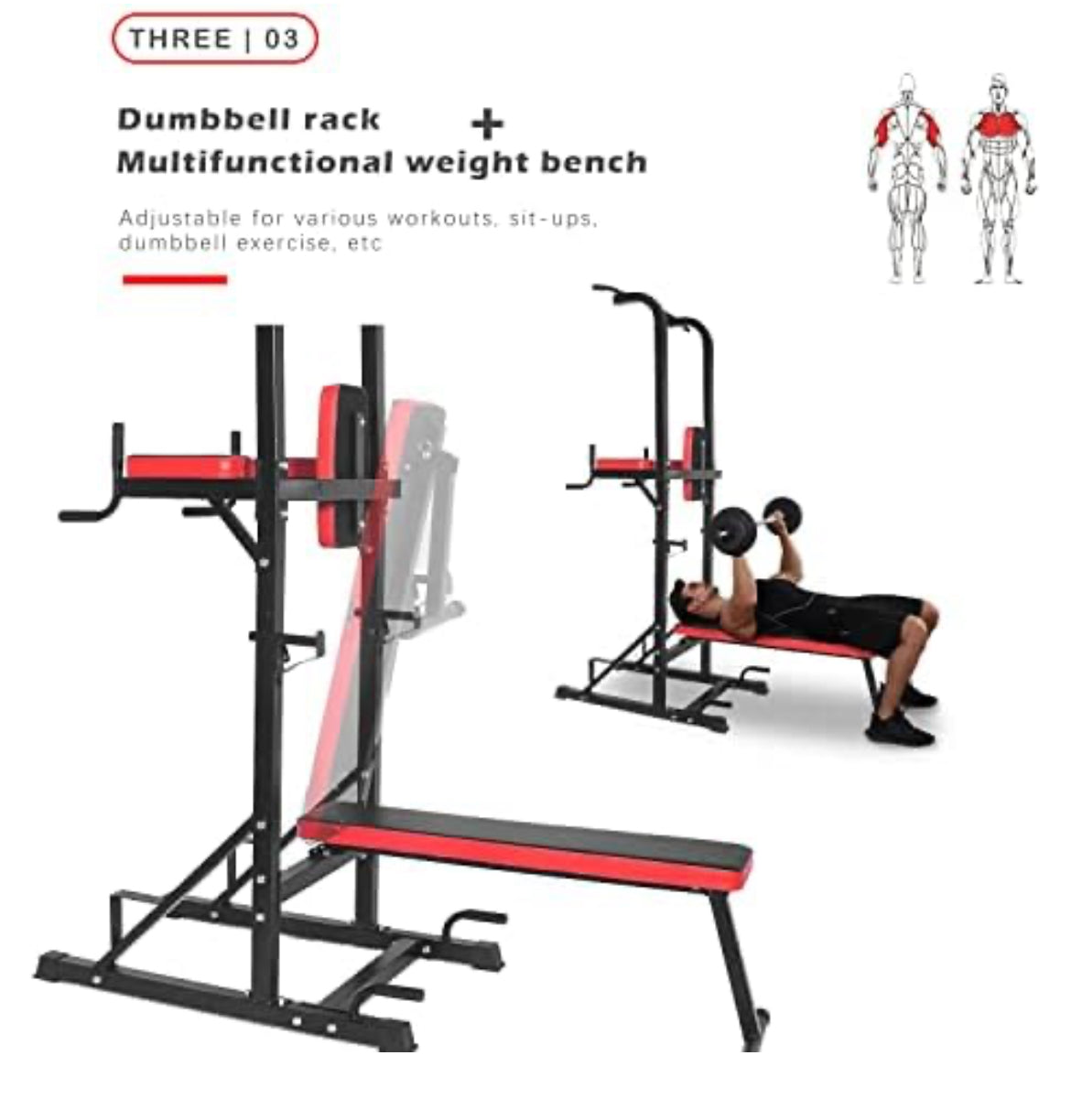 Station de musculation multifonctionnelle avec banc de musculation pliable