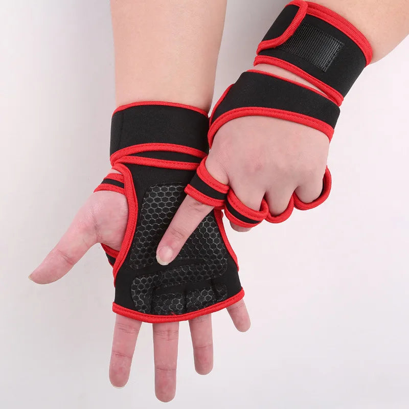 Gants de fitness antidérapants rembourrés en silicone respirant avec protège-poignet pour haltérophilie