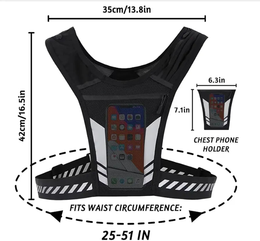 Veste de Running Porte-Téléphone et Bouteille d'Eau, Zip Reflectif, Adaptable et Respirante