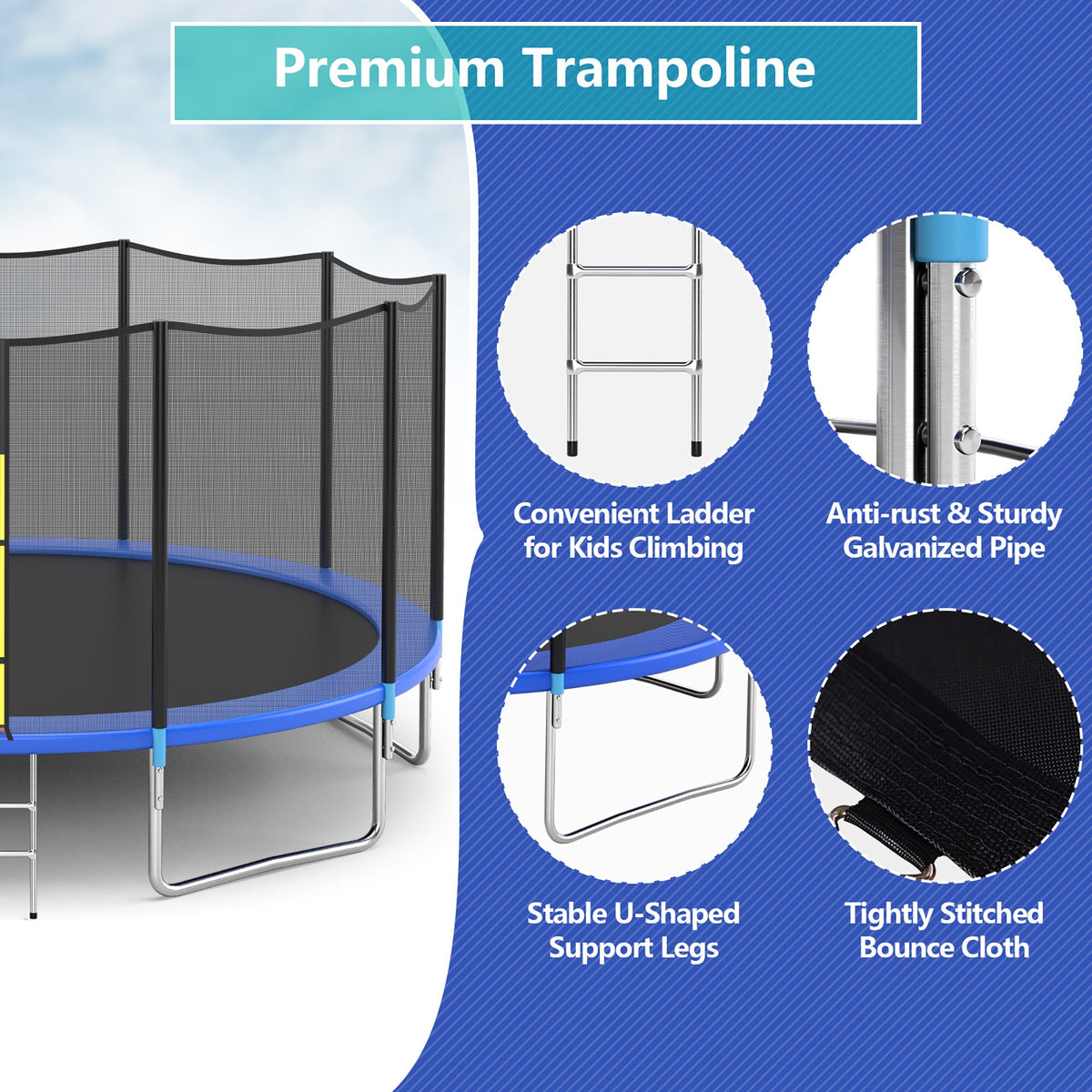 Trampoline haut de gamme de haute qualité assez grand pour 8 enfants