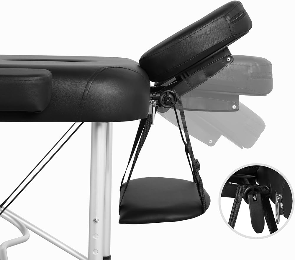 Table de massage portable avec 3 zones, table de massage réglable en hauteur avec appui-tête et repose-mains, surface de couchage 185 × 60 cm
