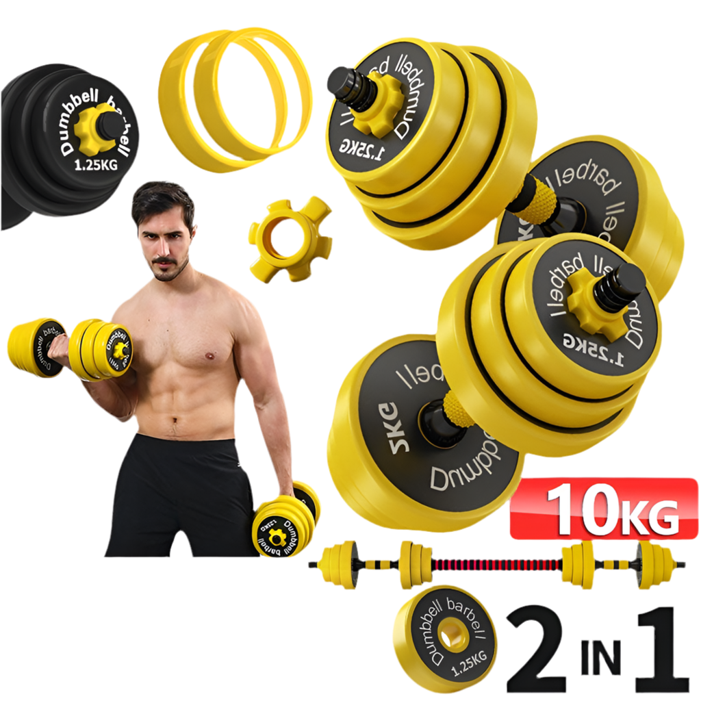 Multifonctions Ensemble d'haltères réglables Sport 2 en 1 (10kg-20 kg-30kg-40kg) avec colliers de serrage et tube de connexion