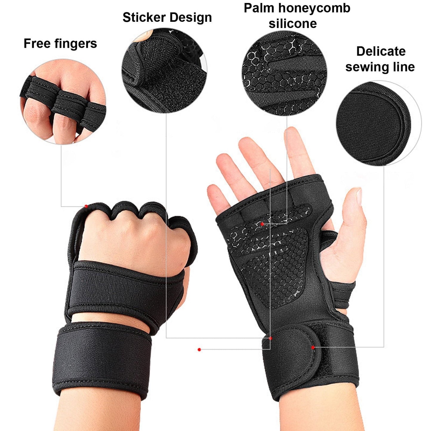 Gants avec Bracelet de Poignet Sport Haute Élasticité Absorption de la Sueur Antidérapant