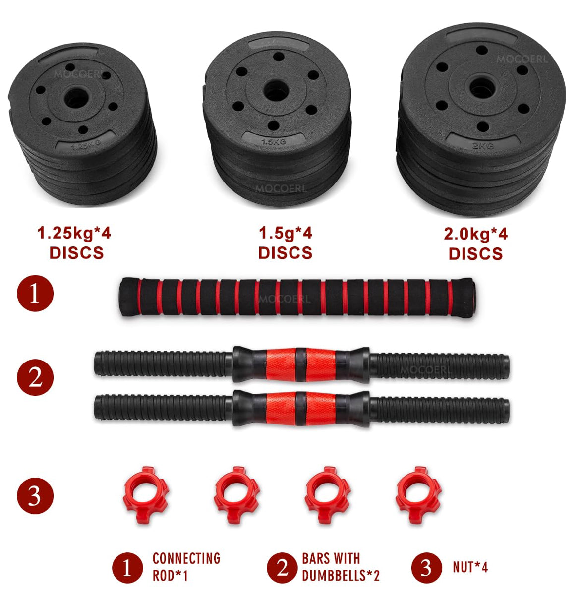Ensemble d'haltères réglables Sport 2 en 1 (10kg-20 kg-30kg-40kg) avec colliers de serrage et tube de connexion