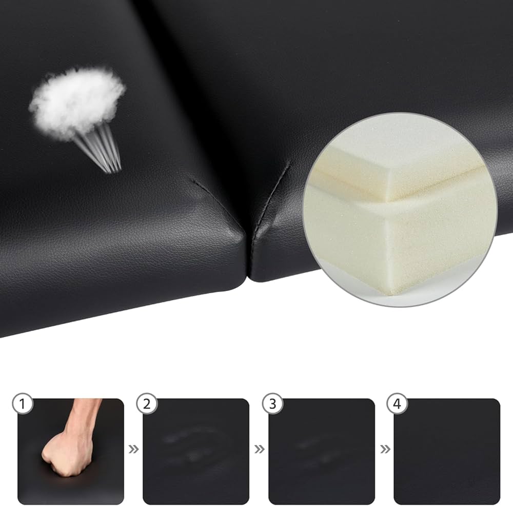 Table de massage portable avec 3 zones, table de massage réglable en hauteur avec appui-tête et repose-mains, surface de couchage 185 × 60 cm