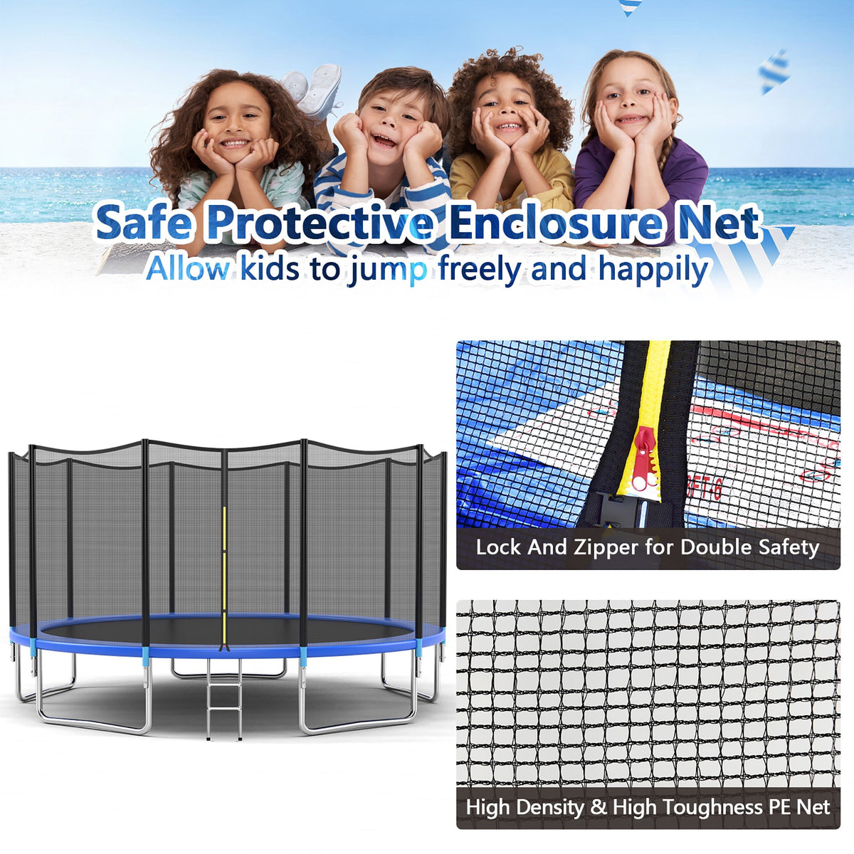 Trampoline haut de gamme de haute qualité assez grand pour 8 enfants
