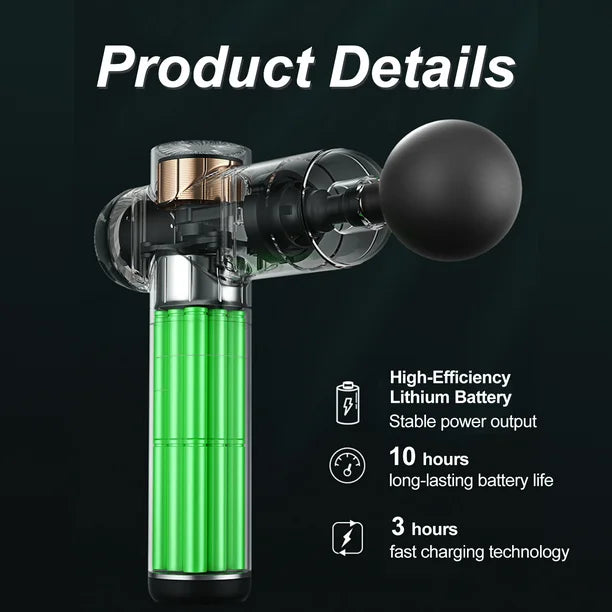 Pistolet de massage musculaire avec 99 niveaux d'intensité et 8 tètes