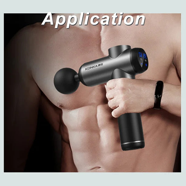 Pistolet de massage musculaire avec 99 niveaux d'intensité et 8 tètes