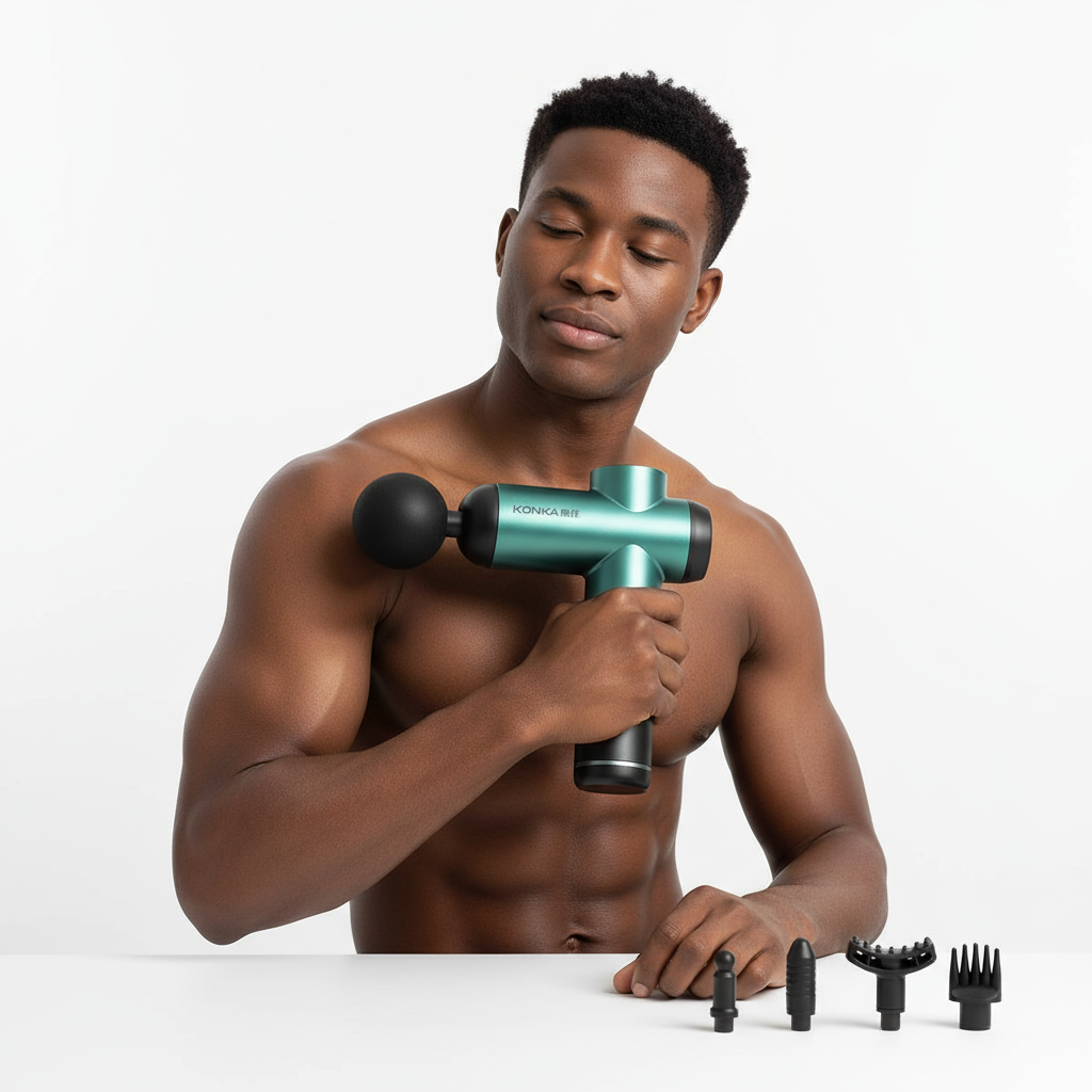 Pistolet de massage musculaire avec 99 niveaux d'intensité et 8 tètes