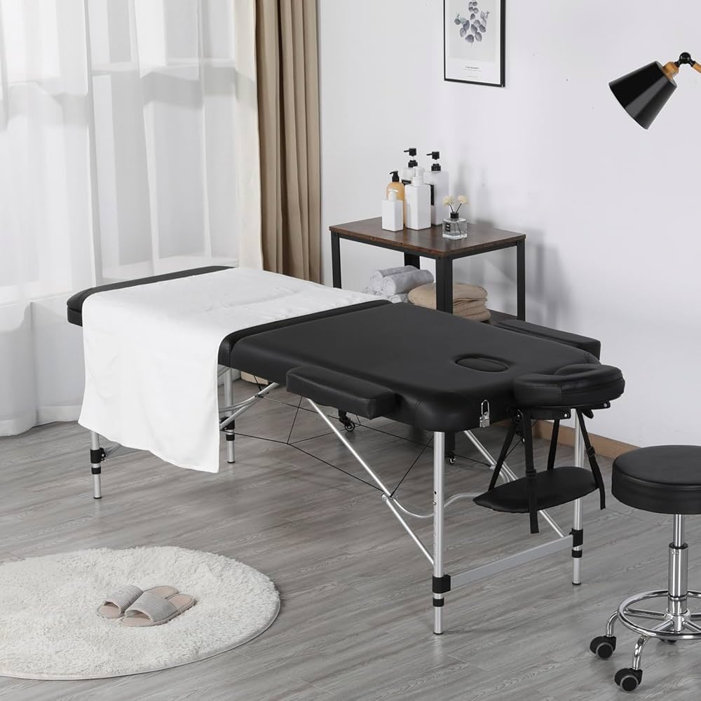 Table de massage portable avec 3 zones, table de massage réglable en hauteur avec appui-tête et repose-mains, surface de couchage 185 × 60 cm