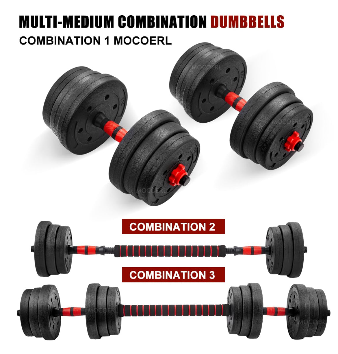 Ensemble d'haltères réglables Sport 2 en 1 (10kg-20 kg-30kg-40kg) avec colliers de serrage et tube de connexion