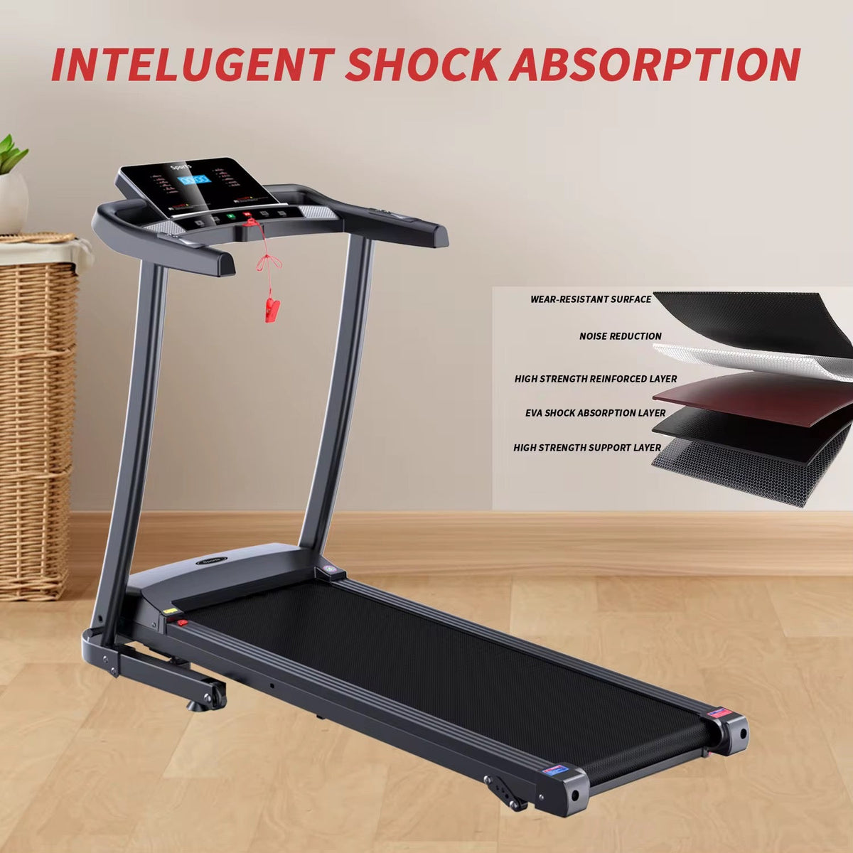 Tapis de course pliant Moteur de 2,0 CV Inclinaison manuelle à 3 niveaux KMSTPS01