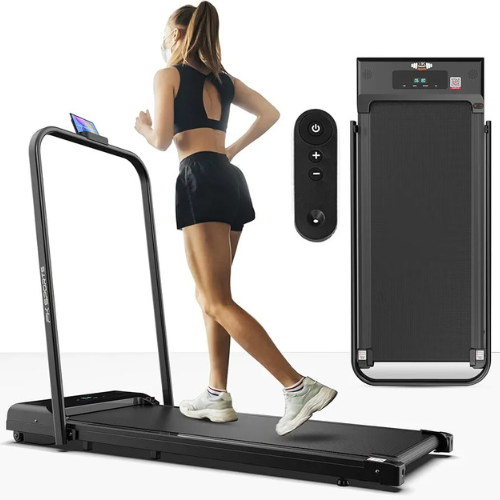 Tapis roulant 2 en 1 mode de marche jusqu'à 8 km/h avec application bluetooth porte-tablette et télécommande Installation facile