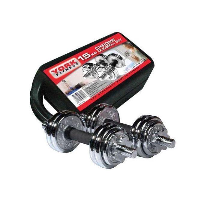 Kit d'haltères chromées 15KG York Fitness - Lewndi Tech