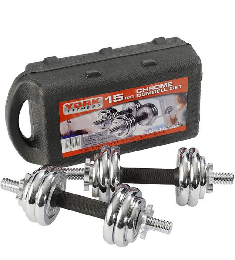 Kit d'haltères chromées 15KG York Fitness