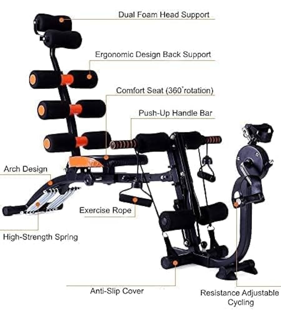 Banc multifonctions pour abdominaux fitness avec bande résistance et pedal