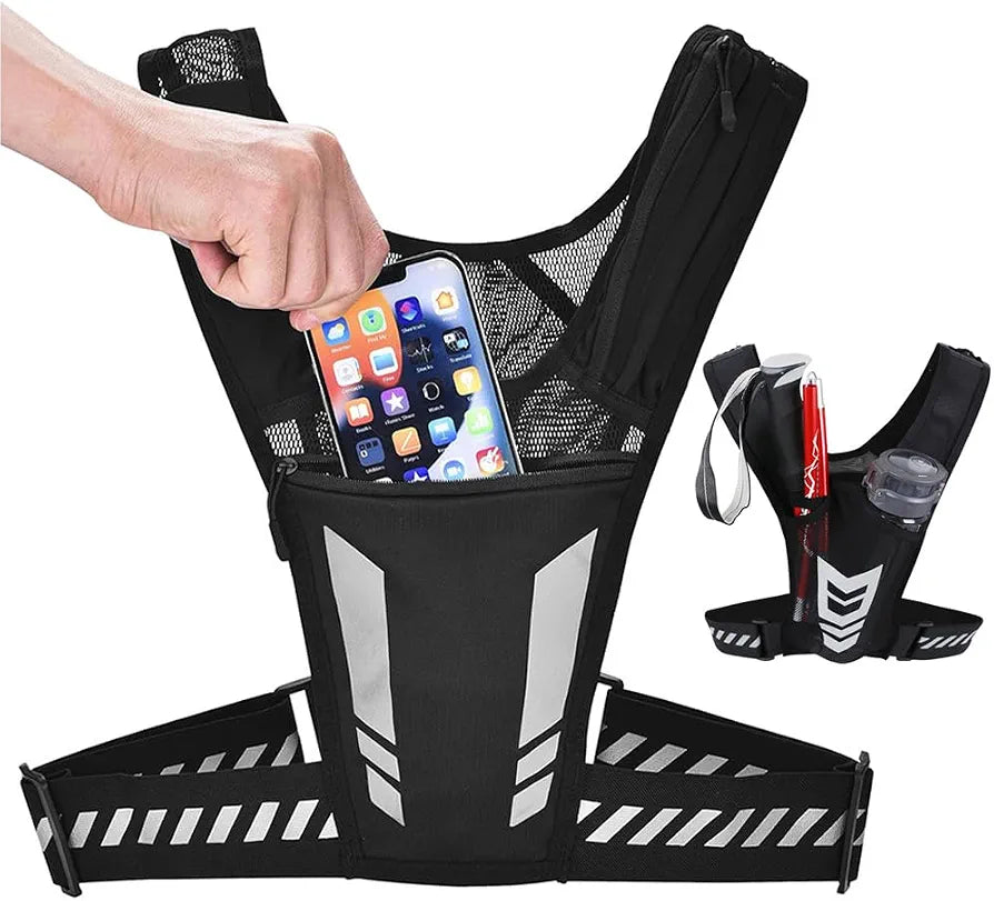 Veste de Running Porte-Téléphone et Bouteille d'Eau, Zip Reflectif, Adaptable et Respirante
