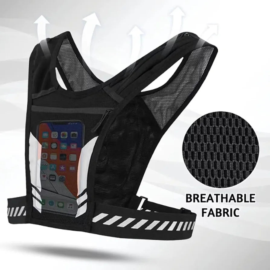 Veste de Running Porte-Téléphone et Bouteille d'Eau, Zip Reflectif, Adaptable et Respirante