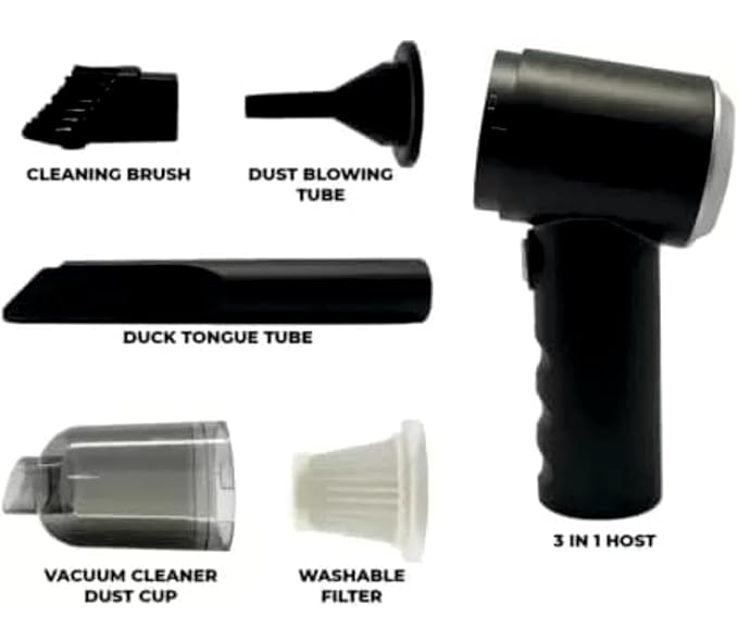 Aspirateur portable 3in1 avec ventilateur et têtes différentes.