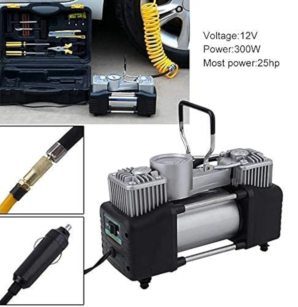 Compresseur d'air automatique à double cylindre avec manomètre analogique