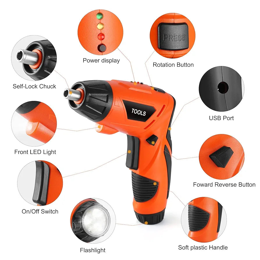 Tournevis électrique sans fil rechargeable avec tête pivotante