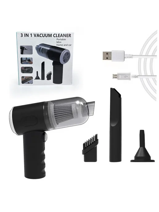 Aspirateur portable 3in1 avec ventilateur et têtes différentes.