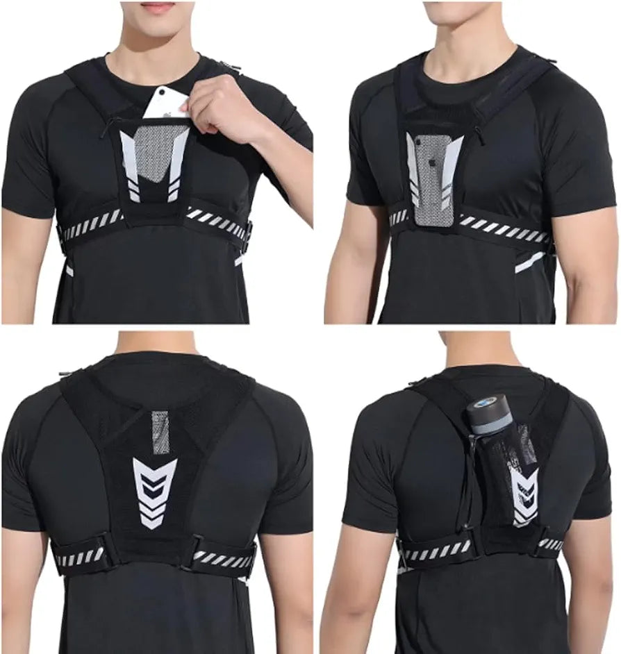 Veste de Running Porte-Téléphone et Bouteille d'Eau, Zip Reflectif, Adaptable et Respirante